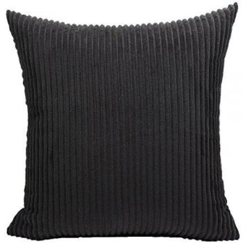 Black 20×20in Corduroy Decorative Pillowcase for Sofa & Couch