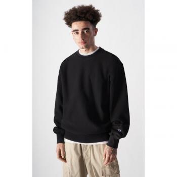 Felpa Nera Relaxed Fit Reverse Weave
