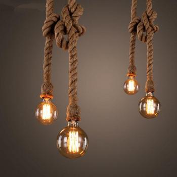 Retro Hanfseil Pendellampe Industrie Design für Wohnraum und Küche