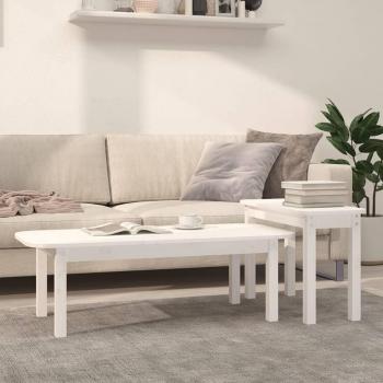 Set di 2 Tavolini da Salotto in Legno Massello di Pino Bianco