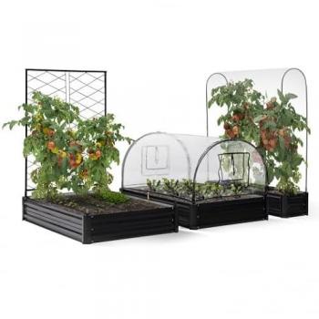 Bac Potager Carré en Métal 3 Unités + Housse de Protection