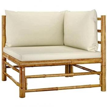 Outdoor Cream Cushioned Bamboo Corner Seat