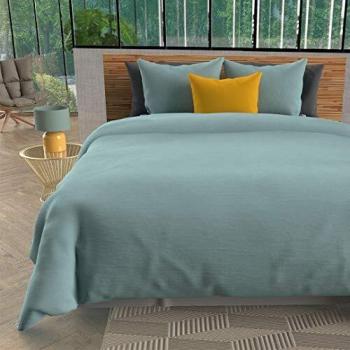 SOLEIL D'OCRE Parure De Lit Unie Bohème Bleu 240x220