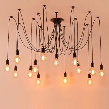 Lustre Noir 14 Lumières Style Industriel