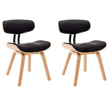 Dual Black Faux‑Leather Dining Chairs – Curved Wooden Frame