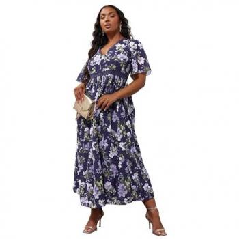 Navy Petal V-Neck Midaxi Dress – Women's Floral Lace