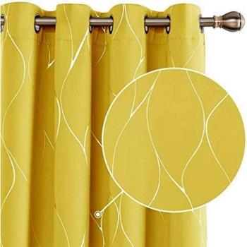 Deconovo Blackout Curtains, Room Darkening Thermal Insulated Wave Line Foil Printed Ring Top, 52 x 90 Inch