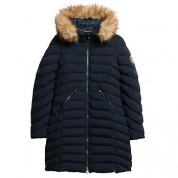 Superdry Fuji Faux Fur Mid Length Damen Kapuzenjacke marineblau