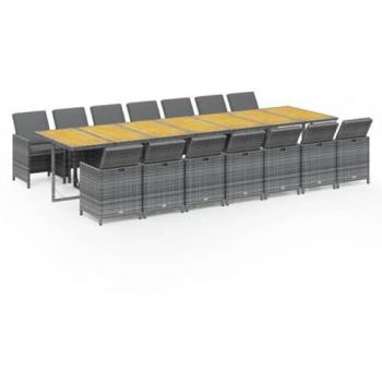 Set de repas extérieur gris résine tressée 15 pcs – VidaXL