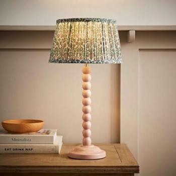 Bobbin Bobble Table Lamp with Floral Pleated Taper Lamp Shade and Bulb (Pale Pink)
