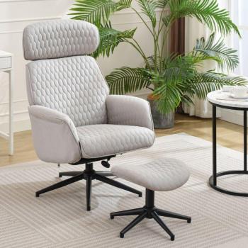 Poltrona relax Okwish grigia con poggiapiedi, altezza 107 cm