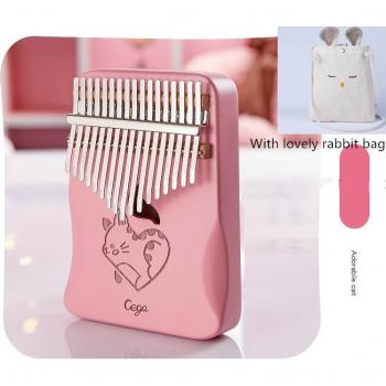 Portable 17-Key Kalimba with Cute Cat Motif and Mahogany Case