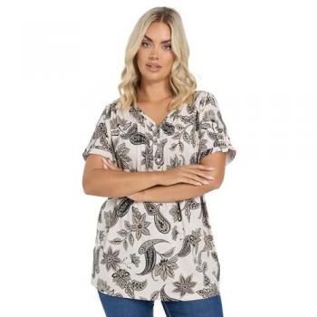 Yours Cream Paisley Henley T-Shirt