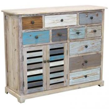 Mobile Credenza Shabby Chic con 10 Cassetti e 2 Ante in Legno Colorato