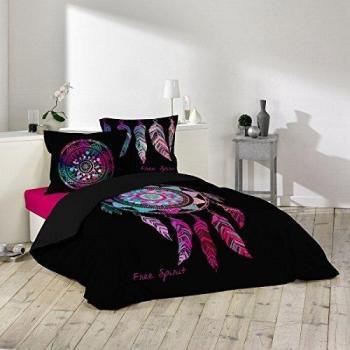L3C Housse de Couette 240x260 Coton Bleu, Noir, Violet, Rose
