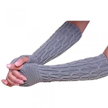 Guantes de punto largos para mujeres, Oyedens, sin dedos, diseño elegante (gris)