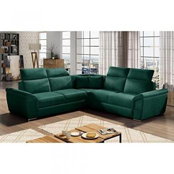 Venesetti Canapé d’angle convertible Felipe Velours tissu luxe vert 5/6 places – Vert