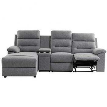 Canapé Zen Comfort – Tissu gris clair, 3 places, chargeur intégré