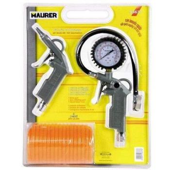 Maurer Kit Accesorios Compresor 3 Piezas: Pistola Soplado, Inflado y Manguera