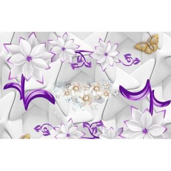 Papermoon 3D-Effekt Tapete Blumenmuster in Lila und Gold