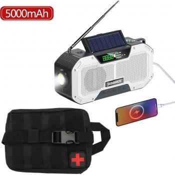 Radio d'urgence solaire 5000mAh avec AM/FM/NOAA, lampe de lecture et lampe de poche