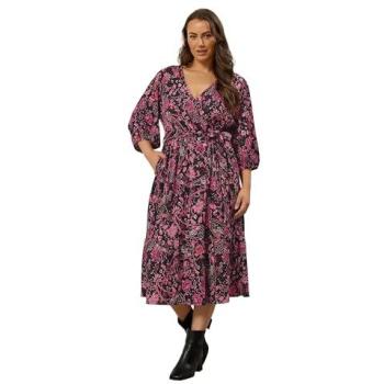 Paisley Print Wrap Dress – Pink (Size 30‑32)