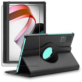 Housse Rotative 360° Noir en PU Cuir pour Xiaomi Redmi Pad avec Film de Protection en Verre Trempé