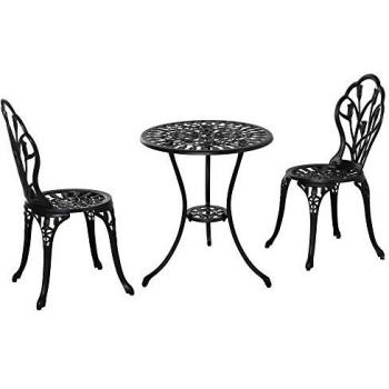 Gartenmöbel-Set mit Schirmloch: 1 Tisch und 2 Stühle in Schwarz