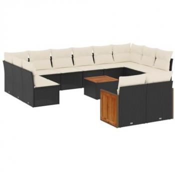 Set Divani da Giardino 13pz in Polyrattan con Cuscini Neri
