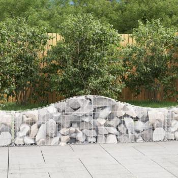 Set of 9 Arched Gabion Baskets, Galvanised Iron, 200x30x40/60 cm