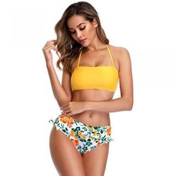 Bikini SHEKINI de Dos Piezas para Mujer, Top Bandeau y Parte Inferior de Cintura Alta