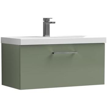 Balterley 800mm Wall‑Installed Vanity with Drawer and Ceramic Basin – Green Finish, Pewter Accents