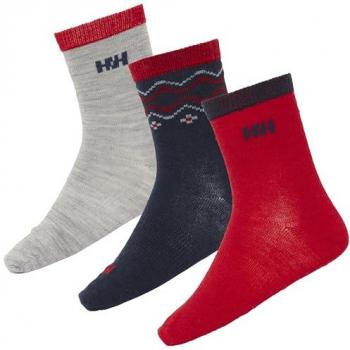 Helly Hansen 3‑Pack Merinowolle-Kinder‑Socken – grau/blau/rot, Größe 29–31 cm