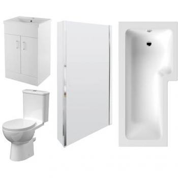 Gloss White L Shape Shower Bath Suite with Vanity