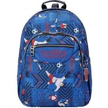 Mochila Totto Acuareles escolar adaptable a carro futbolistas de color azul