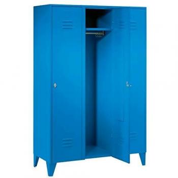 Armoire de vestiaire métallique sur pieds, 3 compartiments, bleu clair