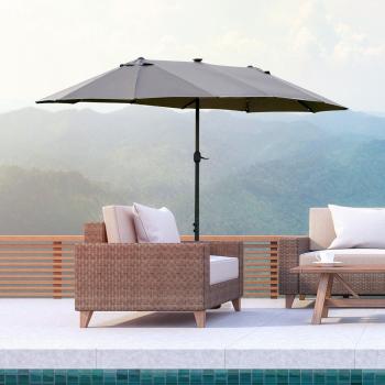 Rattan Dining Ensemble for 4 with Cushions and Umbrella Opening