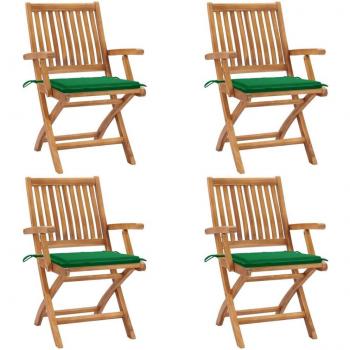 Sillas de jardín de madera teca plegables 4 piezas con cojines