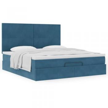 Cadre de lit avec matelas en velours bleu foncé 160x200 cm