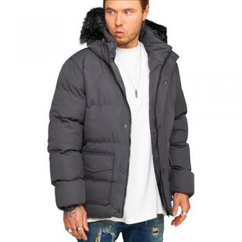 BEHYPE Herren Steppjacke BHADLYR in Dunkelgrau mit abnehmbarer Kapuze