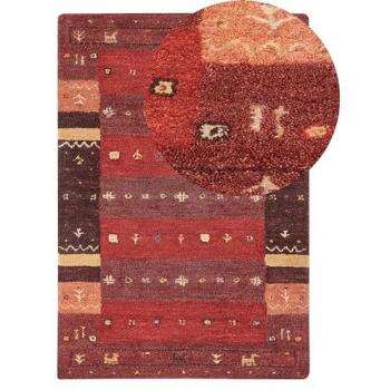 Beliani Tapis Gabbeh Rouge 140x200 cm Motif Fêtes Artisan