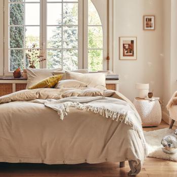Ensemble de lit flanelle beige sésame 140x200