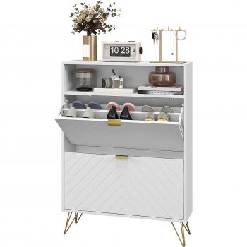 Homcom Narrow Shoe Storage Cabinet with 2 Flip Drawers for 12 Pairs, White