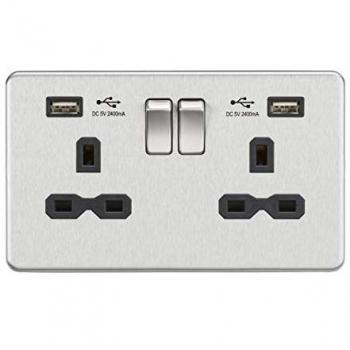 Knightsbridge Dual‑USB 13A Power Socket – Brushed Chrome & Matte Black Insert