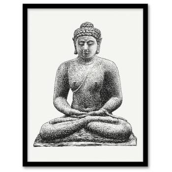 White‑Framed Buddha of Borobudur – Leo Gestel A4 Poster