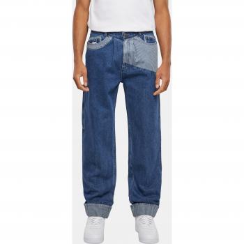Jeans Uomo Lavoro Denim Strisce Blocchi Baggy Blu & Bianco