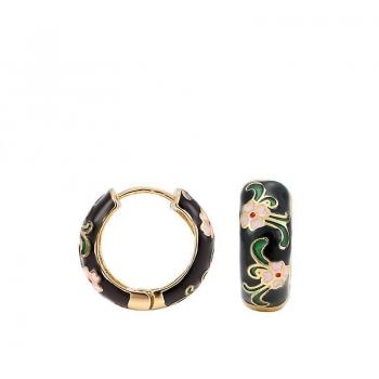 Fleurs vintage en émail – Boucles d’oreilles anneau géométrique A03