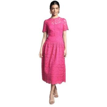 Pink Drop‑Hem Lace Midi Dress – Wallis Collection