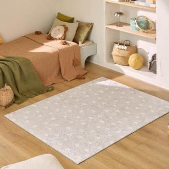 Beige Tapis Bébé Cœur – Lavable à la Machine – 160 × 230 cm
