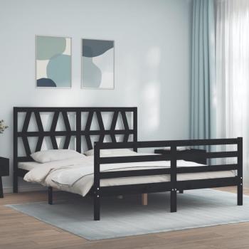 Cama de 160x200 cm con cabecero negro y estructura amarilla